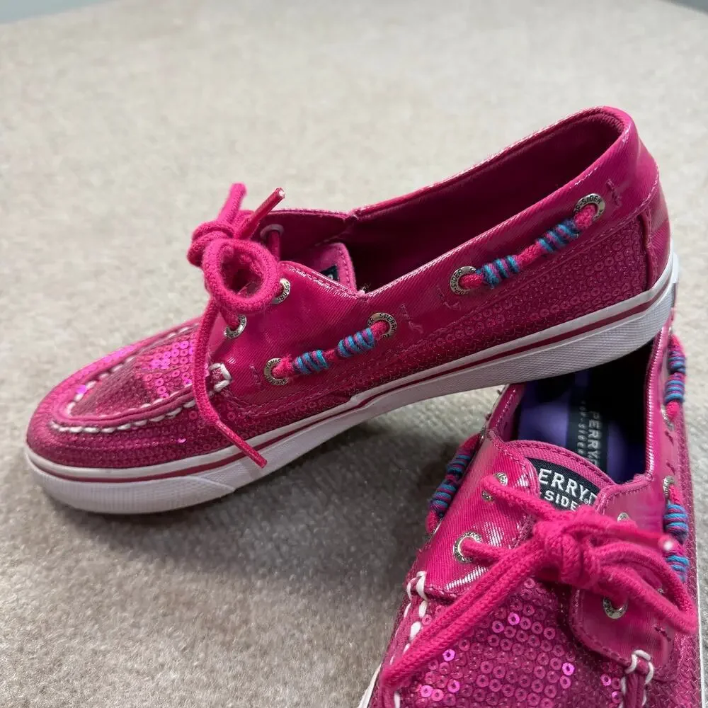 Sperry Top-Sider Bahama Hot Pink Sequin Boat Shoes - Size 4.5M Big Girls